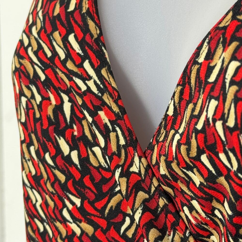 Abstract Geometric Faux Wrap Sheath Dress Surplice V Neck Career Office - Picture 5 of 9